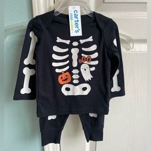 Carter's Skeleton Halloween Pumpkin & Ghost Pajamas 6-9 months 2 piece set NEW